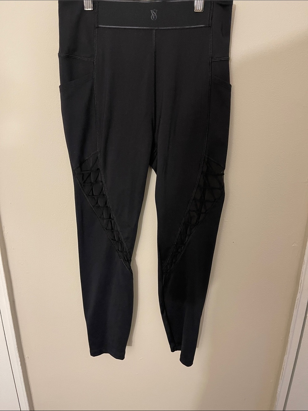 Victoria's Secret Black High-Waist Leggings with Side Lattice Detail
